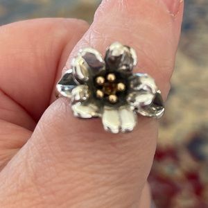 James Avery size 9 Retired Flower Ring with 18kt gold center. Mint condition.